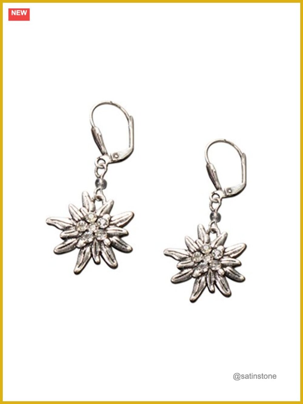 Bavarian Rhinestone Edelweiss Drop Earrings for Dirndl Oktoberfest